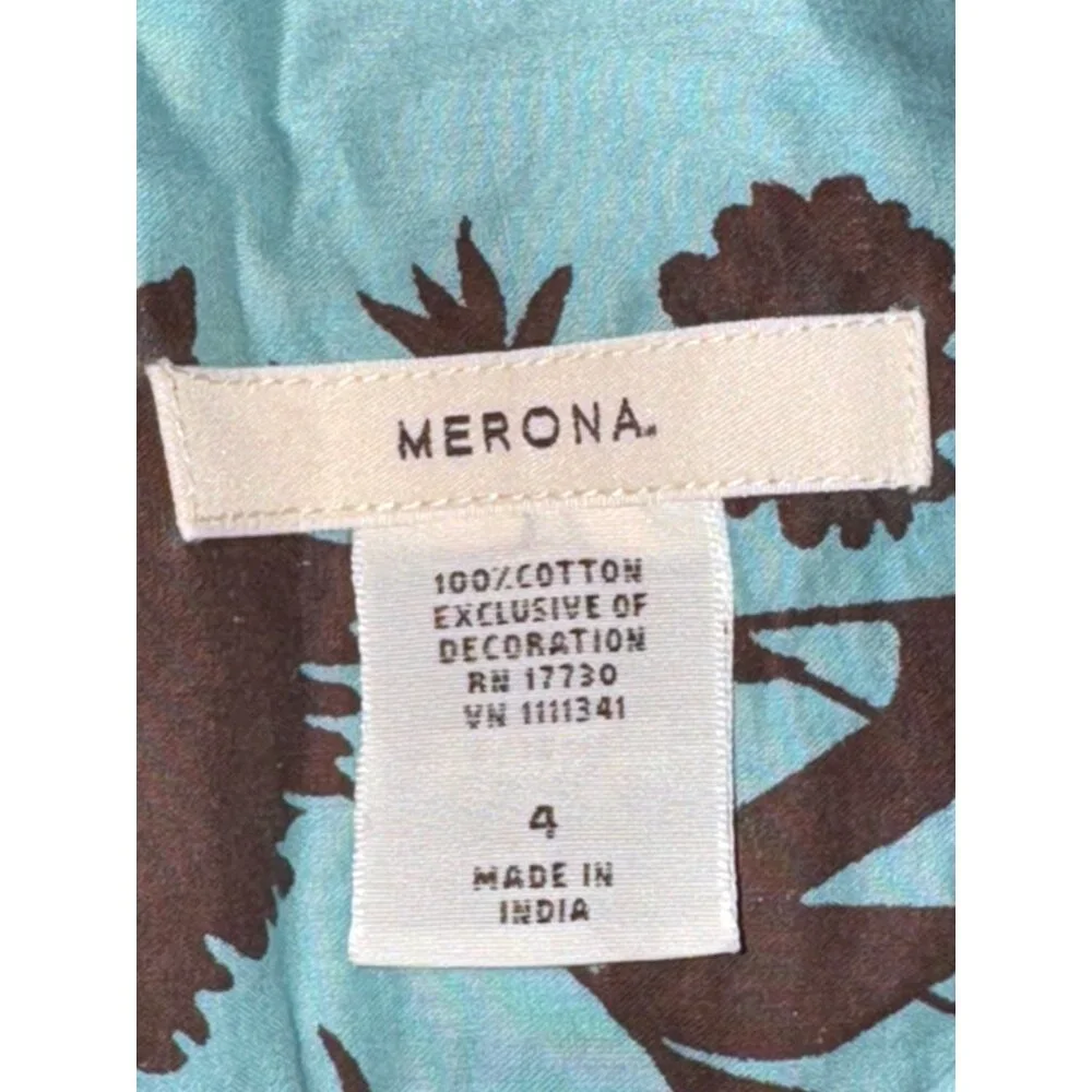 Turquoise & Brown Floral Merona Cotton Skirt With Eyelet Hem Design Womens Size - Picture 4 of 6